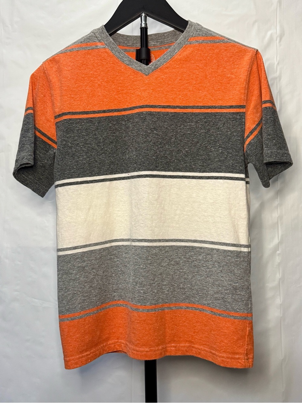 wonder nation Striped V-Neck Tee in Orange, Gray & White
